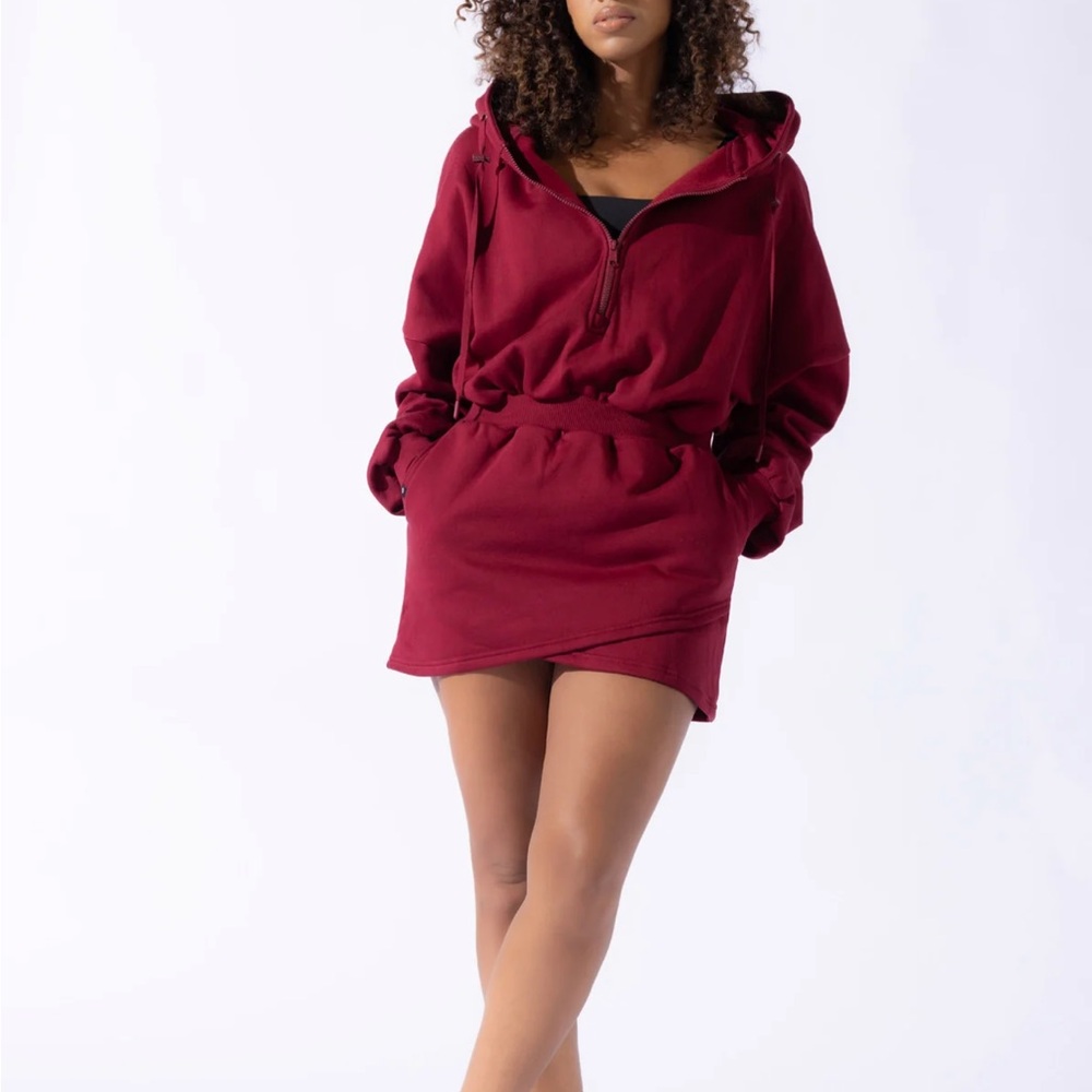 POPFLEX Burgundy Long Sleeve Hoodie Dress